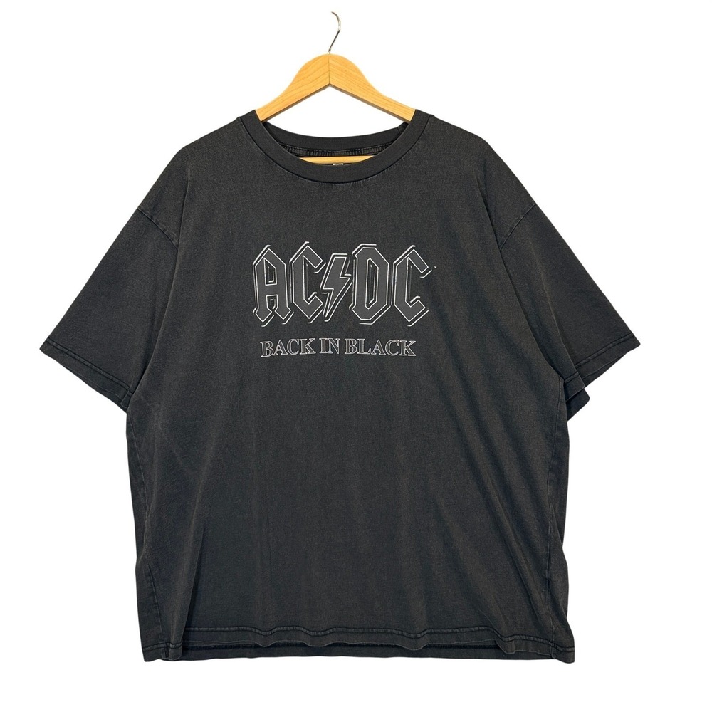 GU AC/DC Back in Black Graphic T-Shirt Mens Oversized 3XL Faded Black